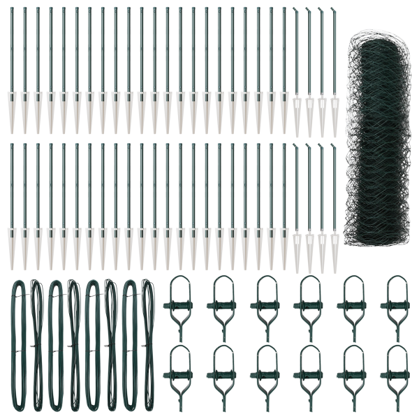 Cerca Hexagonal  Verde 0.4x100 m Acero. Postes de Cerca  con Pica 13 pcs Ø32 mm 60 cm Acero Galvanizado M 2