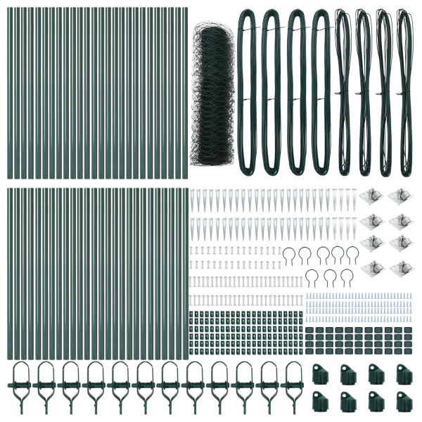 Cerca Hexagonal  Verde 0.4x100 m Acero. Postes de Cerca  con Pica 13 pcs Ø32 mm 60 cm Acero Galvanizado M 4