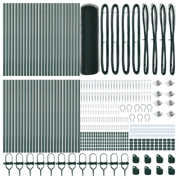 Cerca Hexagonal  Verde 1x100 m Acero. Publicaciones de Cerca  con Punta 13 pcs Ø32 mm 120 cm Acero Galvanizado M 4