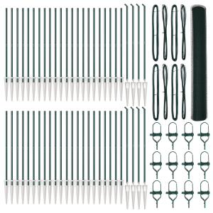 Valla Hexagonal Verde 1.4x100 m de Acero. Postes de Valla  con Punta 13 pcs Ø32 mm 160 cm de Acero Galvanizado H