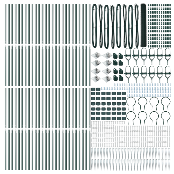 Valla Hexagonal Verde 1.4x100 m de Acero. Postes de Valla  con Punta 13 pcs Ø32 mm 160 cm de Acero Galvanizado M 4