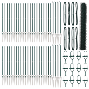 Cerca Hexagonal  Verde 1.4x100 m Acero. Postes de Cerca  con Punta 13 pcs Ø32 mm 160 cm Acero Galvanizado H