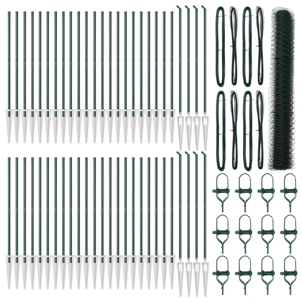 Cerca Hexagonal  Verde 1.4x100 m Acero. Postes de Cerca  con Punta 13 pcs Ø32 mm 160 cm Acero Galvanizado M 2