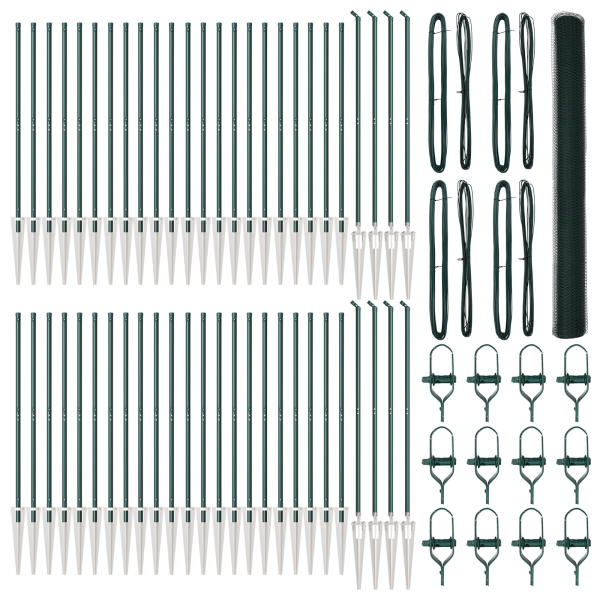 Cerca Hexagonal  Verde 1.5x100 m Acero. Postes de Cerca  con Punta 13 pcs Ø32 mm 170 cm Acero Galvanizado M 2