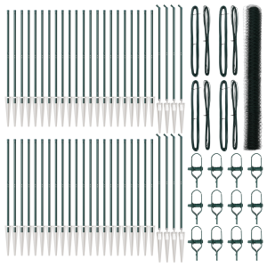 Valla Hexagonal  Verde 1.5x100 m Acero. Postes de Valla  con Punta 13 pcs Ø32 mm 170 cm Acero Galvanizado H