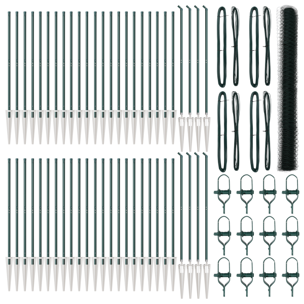 Valla Hexagonal  Verde 1.5x100 m Acero. Postes de Valla  con Punta 13 pcs Ø32 mm 170 cm Acero Galvanizado M 2