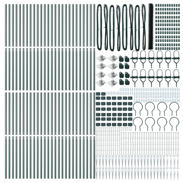 Cerca Hexagonal  Verde 1.6x100 m Acero. Postes para Cerca  con Punta 13 pcs Ø32 mm 180 cm Acero Galvanizado M 4