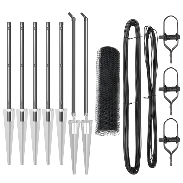 Valla Hexagonal Gris 0.6x10 m Acero.  Poste de Valla con Punta 7 pcs Ø32 mm 80 cm Acero Galvanizado M 2