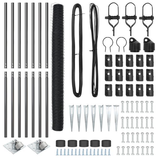 Valla Hexagonal  Gris 1.5x10 m Acero. Postes para Valla  con Puntera 7 pcs Ø32 mm 170 cm Acero Galvanizado M 4