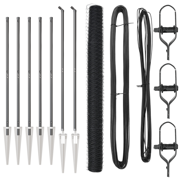 Cerca Hexagonal  Gris 1.5x10 m Acero. Postes de Cerca  con Punta 7 pcs Ø32 mm 170 cm Acero Galvanizado M 2