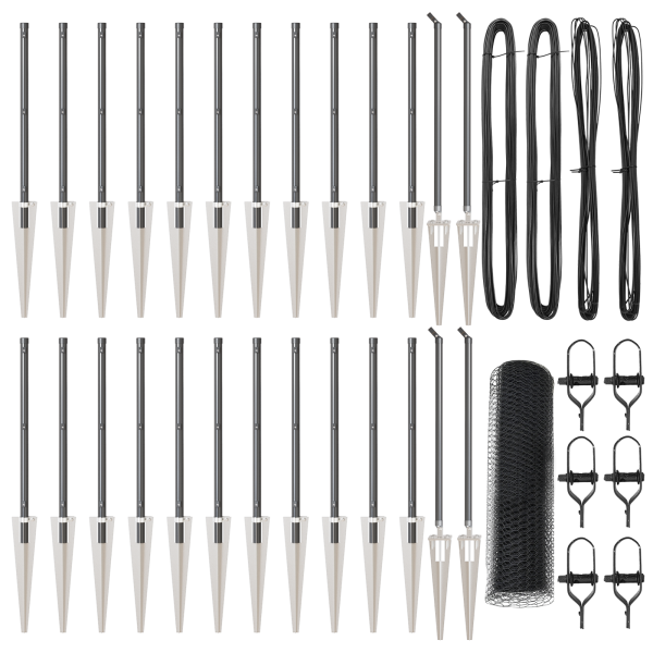 Cerca Hexagonal  Gris 0.4x50 m Acero. Postes de Cerca  con Punta 13 pcs Ø32 mm 60 cm Acero Galvanizado M 2