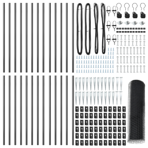 Valla Hexagonal Gris 0.5x50 m Acero. Postes de Valla  con Punta 13 pcs Ø32 mm 80 cm Acero Galvanizado H