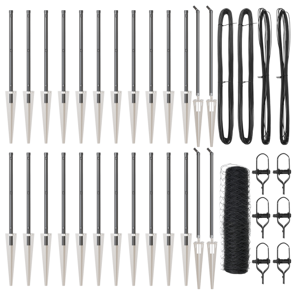 Cerca Hexagonal Gris 0.5x50 m Acero.  Postes de Cerca con Perno 13 pcs Ø32 mm 80 cm Acero Galvanizado M 2