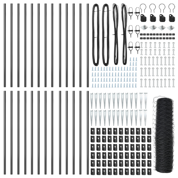 Cerca Hexagonal  Gris 0.5x50 m Acero. Postes de Cerca  con Pica 13 pcs Ø32 mm 80 cm Acero Galvanizado M 2