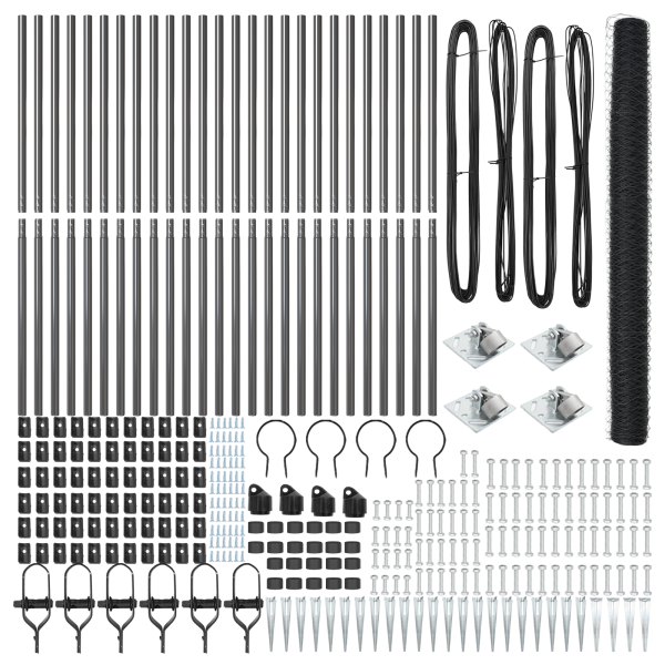 Cerca Hexagonal  Gris 1.5x50 m Acero. Postes de Cerca  con Punta 13 pcs Ø32 mm 170 cm Acero Galvanizado M 4