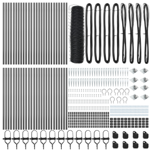 Cerca Hexagonal Gris 0.4x100 m Acero.  Postes de Cerca con Espiga 13 pcs Ø32 mm 60 cm Acero Galvanizado H