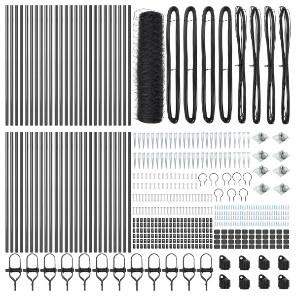 Cerca Hexagonal  Gris 0.6x100 m Acero. Postes de Cerca  con Punta 13 pcs Ø32 mm 80 cm Acero Galvanizado M 4