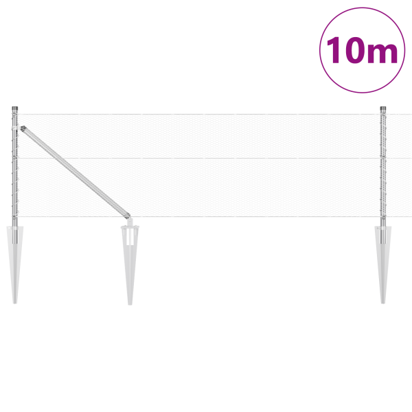 Valla Hexagonal  0.6x10 m Acero Galvanizado. Postes de Valla  con Espiga 7 pcs Ø32 mm 80 cm Acero Galvanizado M 3