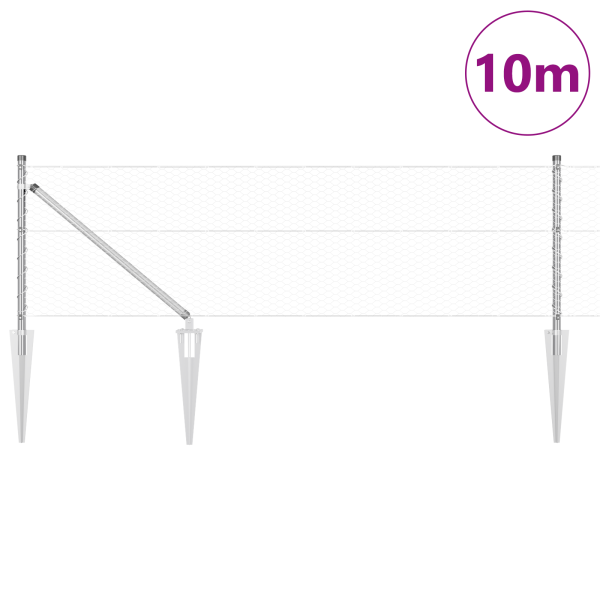 Cerca hexagonal 0.6x10 m de acero galvanizado.  Postes de cerca con punta 7 pcs Ø32 mm 80 cm de acero galvanizado M 3