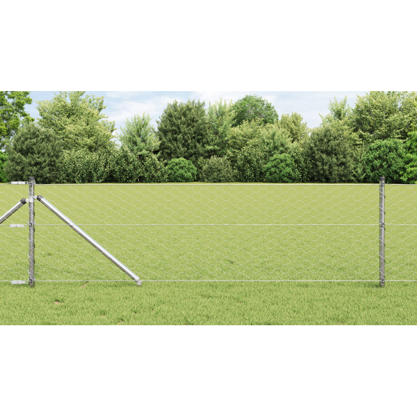 Cerca Hexagonal 0.6x10 m de Acero Galvanizado.  Postes de Cerca con Pica 7 pcs Ø32 mm 80 cm de Acero Galvanizado D