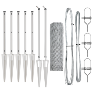 Cerca Hexagonal  0.8x10 m de Acero Galvanizado. Postes para Cerca  con Espiga 7 pcs Ø32 mm 100 cm de Acero Galvanizado H