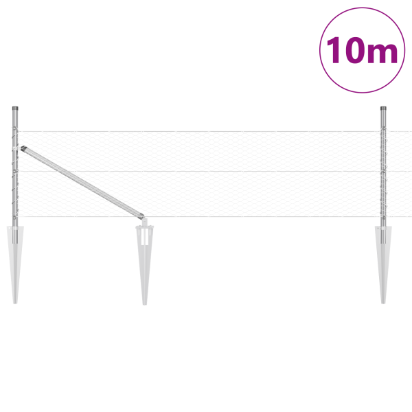 Cerca Hexagonal  0.8x10 m de Acero Galvanizado. Postes para Cerca  con Espiga 7 pcs Ø32 mm 100 cm de Acero Galvanizado M 3