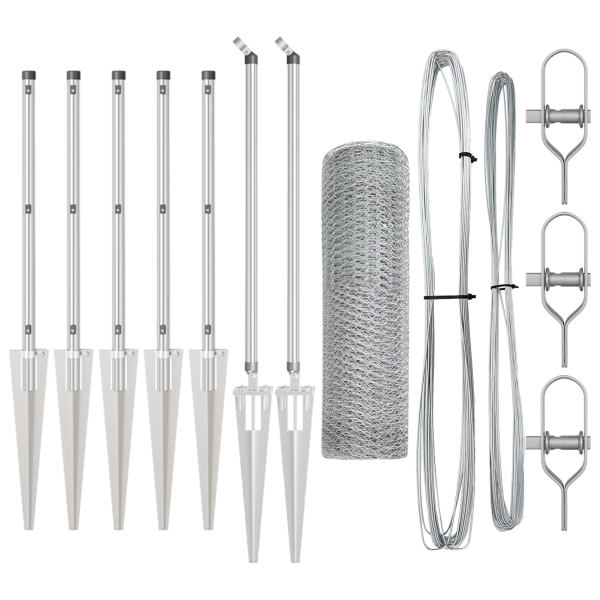 Cerca Hexagonal  1x10 m de Acero Galvanizado. Postes de Cerca  con Punta 7 pcs Ø32 mm 120 cm Acero Galvanizado M 2