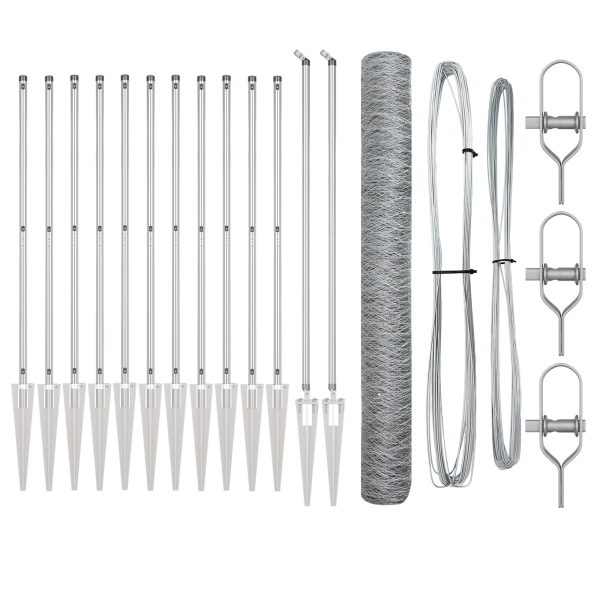 Cerca Hexagonal  1.2x10 m Acero Galvanizado. Postes de Cerca  con Anclaje 7 pcs Ø32 mm 140 cm Acero Galvanizado M 2