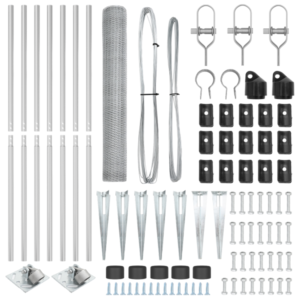 Valla Hexagonal  1.4x10 m de Acero Galvanizado. Postes para Valla  con Anclaje de Pica 7 pcs Ø32 mm 160 cm de Acero Galvanizado M 4