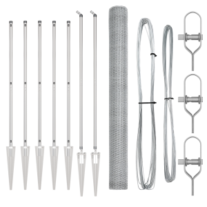 Cerca Hexagonal  1.6x10 m de Acero Galvanizado. Postes de Cerca  con Pica 7 piezas Ø32 mm 180 cm de Acero Galvanizado H