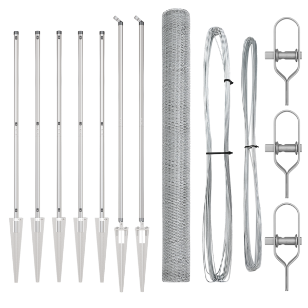 Cerca Hexagonal  1.6x10 m de Acero Galvanizado. Postes de Cerca  con Pica 7 piezas Ø32 mm 180 cm de Acero Galvanizado M 2