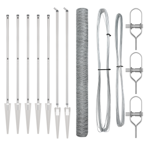 Cerca Hexagonal  1.6x10 m Acero Galvanizado. Postes de Cerca  con Punta 7 pcs Ø32 mm 180 cm Acero Galvanizado H