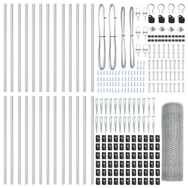 Cerca Hexagonal  0.5x50 m Acero Galvanizado. Postes para Cerca  con Punta 13 pcs Ø32 mm 80 cm Acero Galvanizado M 4