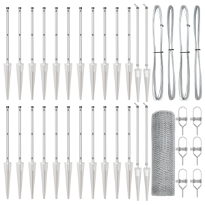 Cerca Hexagonal  0.8x50 m de Acero Galvanizado. Postes de Cerca  con Anclaje 13 pcs Ø32 mm 100 cm de Acero Galvanizado H