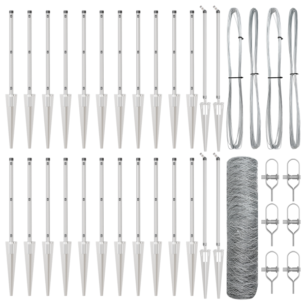 Cerca Hexagonal  1x50 m Acero Galvanizado. Postes de Cerca  con Punta 13 pcs Ø32 mm 120 cm Acero Galvanizado M 2