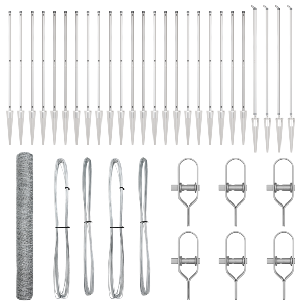 Cerca Hexagonal  1.2x50 m Acero Galvanizado. Postes de Cerca  con Punta 13 pcs Ø32 mm 140 cm Acero Galvanizado M 2