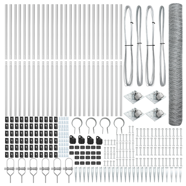 Cerca Hexagonal  1.2x50 m Acero Galvanizado. Postes de Cerca  con Punta 13 pcs Ø32 mm 140 cm Acero Galvanizado M 4