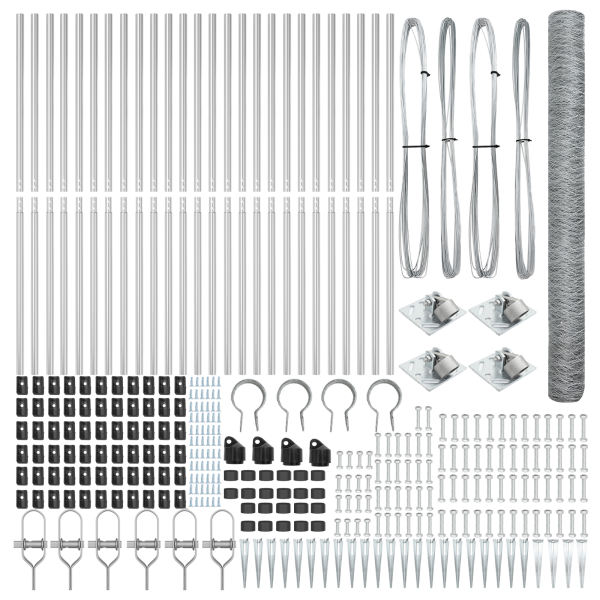 Cerca Hexagonal  1.5x50 m Acero Galvanizado. Postes de Cerca  con Anclaje de Espiga 13 pcs Ø32 mm 170 cm Acero Galvanizado M 4