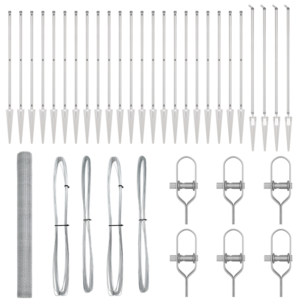 Cerca Hexagonal  1.6x50 m Acero Galvanizado. Postes de Cerca  con Punta 13 pcs Ø32 mm 180 cm Acero Galvanizado M 2