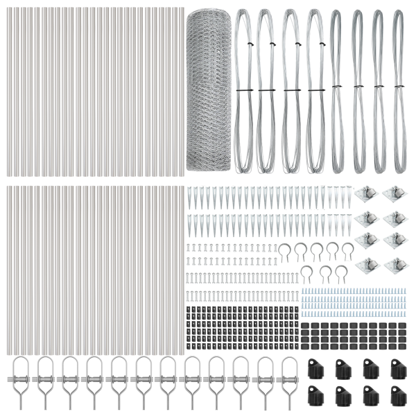 Cerca Hexagonal  0.8x100 m de Acero Galvanizado. Postes de Cerca  con Punta 13 pcs Ø32 mm 100 cm de Acero Galvanizado M 4