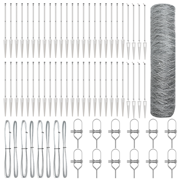 Cerca hexagonal  1x100 m de acero galvanizado. Postes para cerca  con espiga 13 pcs Ø32 mm 120 cm de acero galvanizado M 2