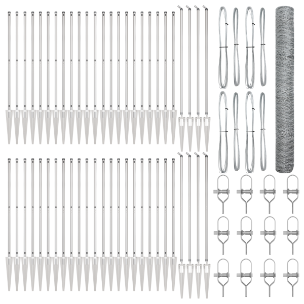 Valla Hexagonal  1.2x100 m de Acero Galvanizado. Postes de Valla  con Estaca 13 pcs Ø32 mm 140 cm de Acero Galvanizado M 2