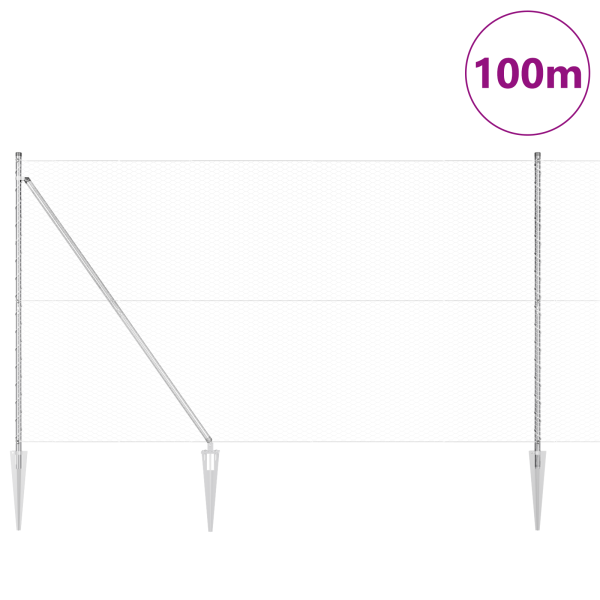 Cerca Hexagonal  1.6x100 m Acero Galvanizado. Postes de Cerca  con Punta 13 pcs Ø32 mm 180 cm Acero Galvanizado M 3