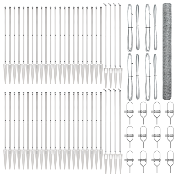 Cerca Hexagonal  1.6x100 m Acero Galvanizado. Postes de cerca  con pico 13 pcs Ø32 mm 180 cm Acero Galvanizado M 2