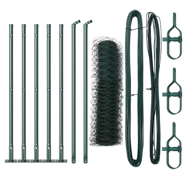 Cerca Hexagonal  Verde 0.6x10 m Acero. Postes para Cerca  con Placas de Base 7 pcs Ø32mm 70cm Acero Galvanizado M 2