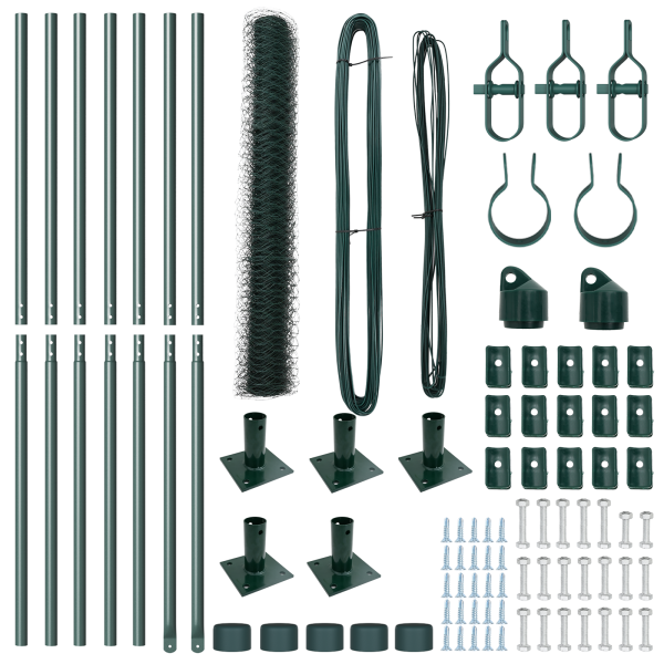 Cerca Hexagonal  Verde 1x10 m Acero. Postes de Cerca  con Placas de Base 7 pcs Ø32mm 110cm Acero Galvanizado M 4