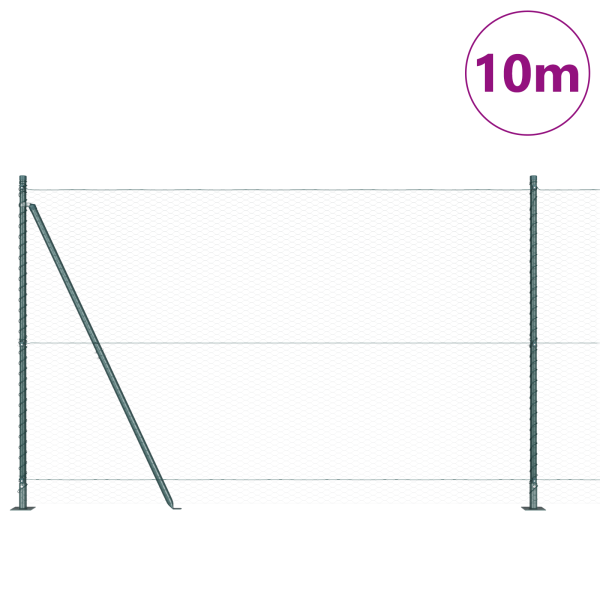 Cerca Hexagonal  Verde 1.4x10 m Acero. Postes de Cerca  con Placas de Base 7 pcs Ø32mm 78.5cm Acero Galvanizado M 3