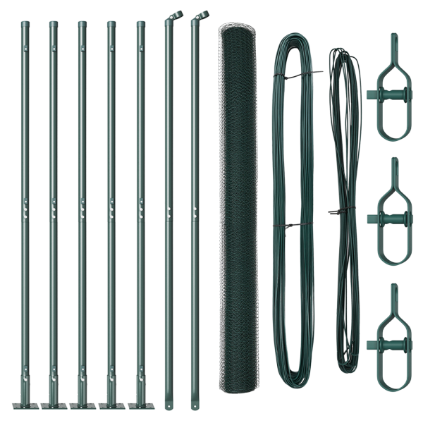 Cerca Hexagonal  Verde 1.5x10 m de Acero. Postes de Cerca  con Placas de Base 7 pcs Ø32mm 83.5cm de Acero Galvanizado M 2