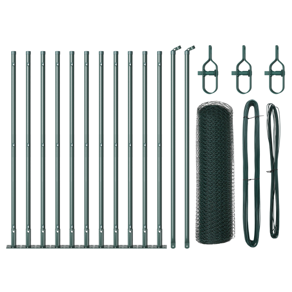 Cerca Hexagonal  Verde 0.4x25 m Acero. Postes para Cerca  con Placas de Base 13 pcs Ø32mm 50cm Acero Galvanizado M 2