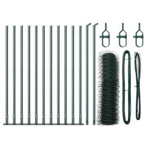 Valla Hexagonal  Verde 0.4x25 m de Acero. Postes de Valla  con Placas de Base 13 pcs Ø32mm 50cm de Acero Galvanizado H